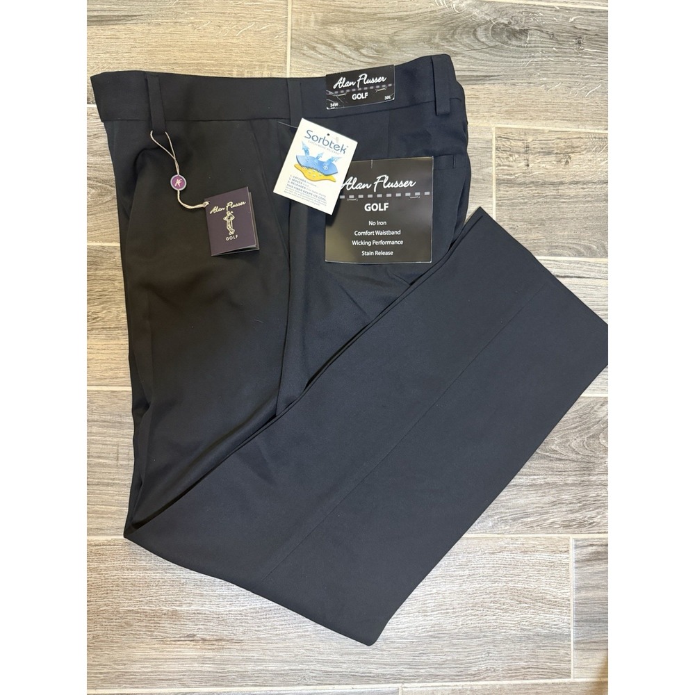Alan Flusser Golf Pants Chinos 34x30 Black No Iron Comfort Sorbtek Business NWT‎